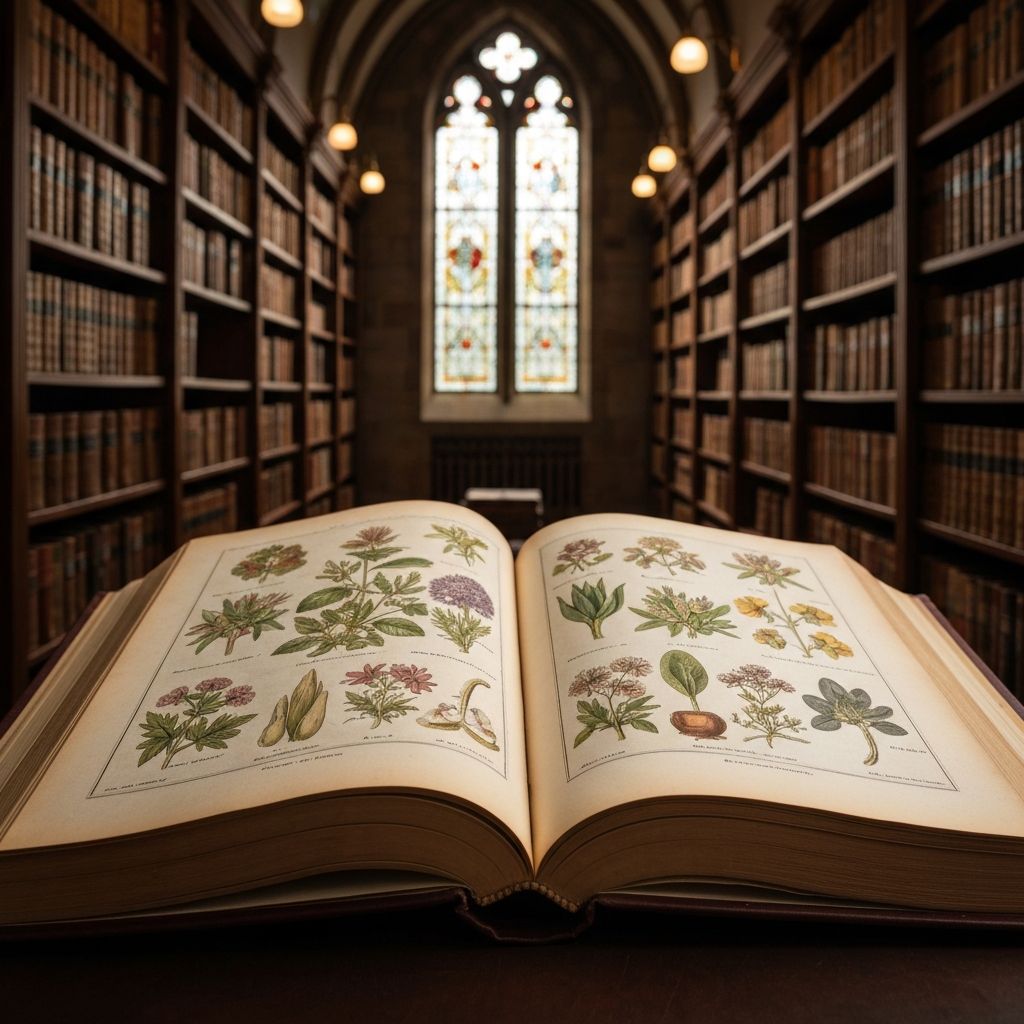 Open antique botanical book