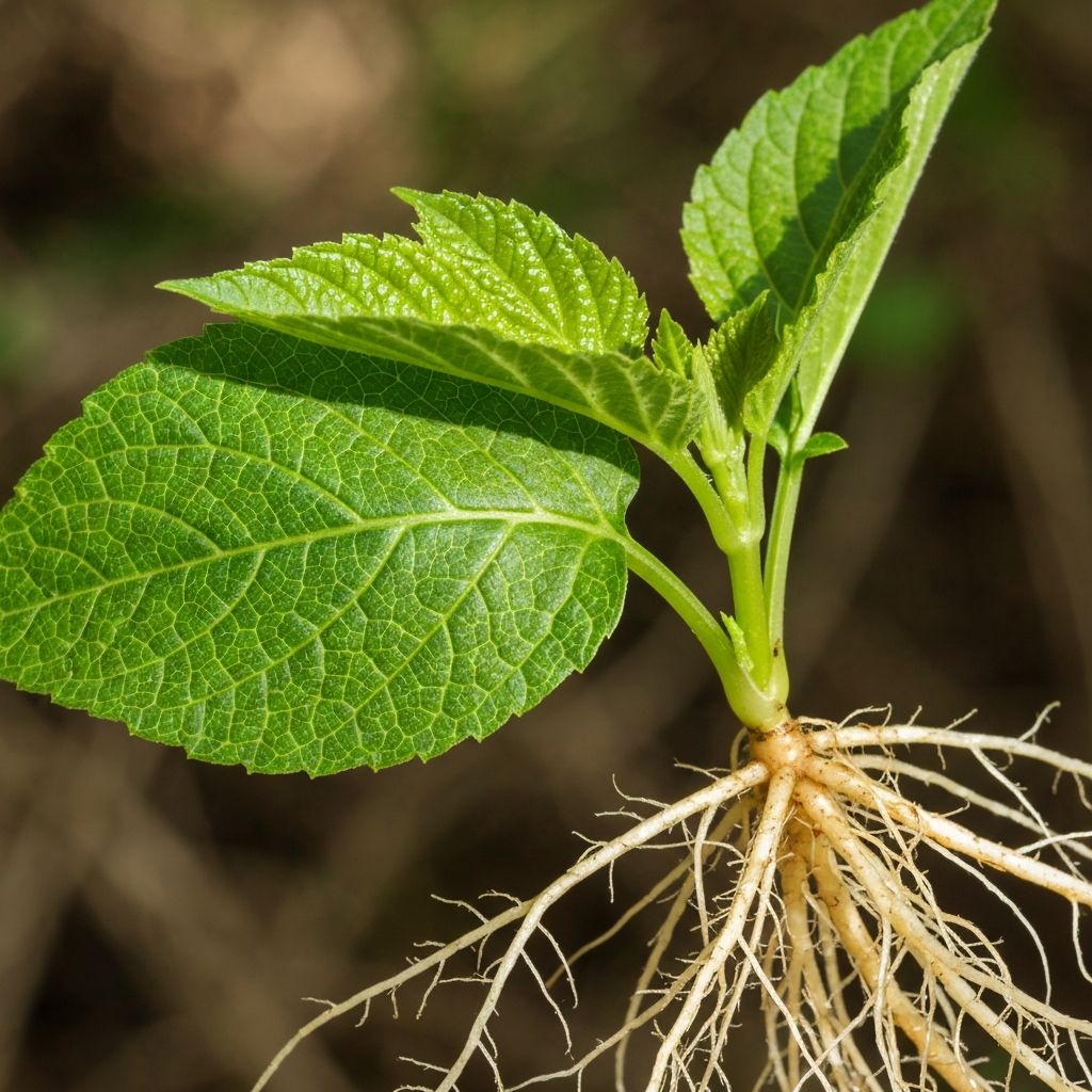 Fresh plant leaves and roots